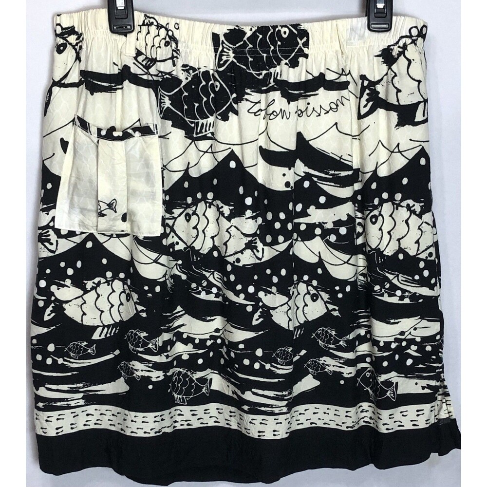 Line Two Full Skorts XL Ivory Yellow Ruffle Fish Abstract 34"W Artsy Fun